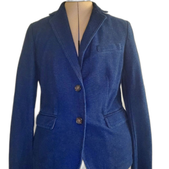 NEW Talbots Women's Blazer Medium Blue Dark Wash Denim Stretch Cotton 2-Button - Picture 2 of 9